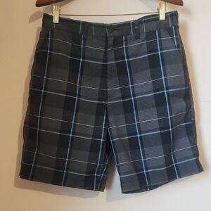 Men's Black & Gray Plaid Shorts with Blue Windowpane